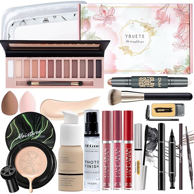 Makeup Kit, Makeup Set for Women, Makeup Present for Women Teen Girl, Eyeshadow Foundation CC Cream Face Primer, Makeup Brush Sponge, Lipstick, Eyebrow Soap Pencil Mascara Eyeliner Cosmetic bag-VeraVaultWomen