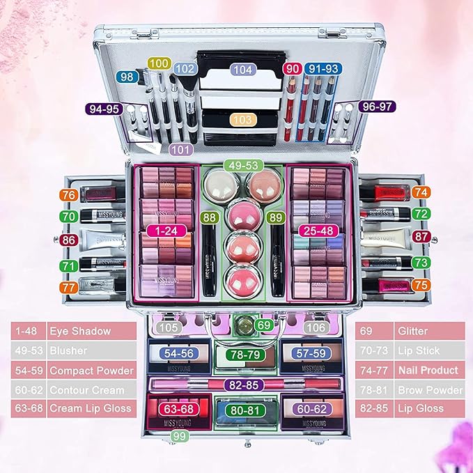 Make-up Box Set Multi-purpose Cosmetic Storage Beauty Case Professional Contain Eyeshadow Concealer Lip gloss Blusher Compact Powder Eyebrow and Makeup Pencil Brush #3-VeraVaultWomen