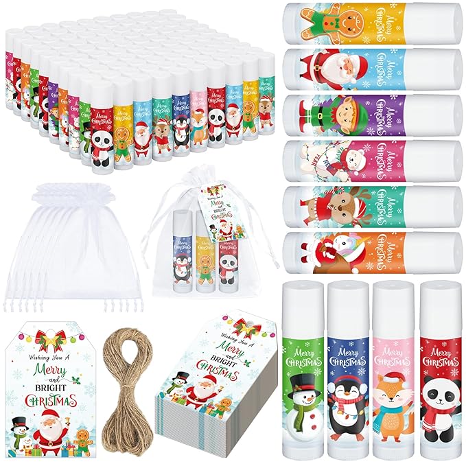 100 Pack Christmas Party Gifts Bulk Lip Balms Favors Bulk Christmas Stocking Stuffers Holiday Party Goodies Gifts Small Thank You Employee Appreciation Gifts for Women Men Coworkers Staff-VeraVaultWomen