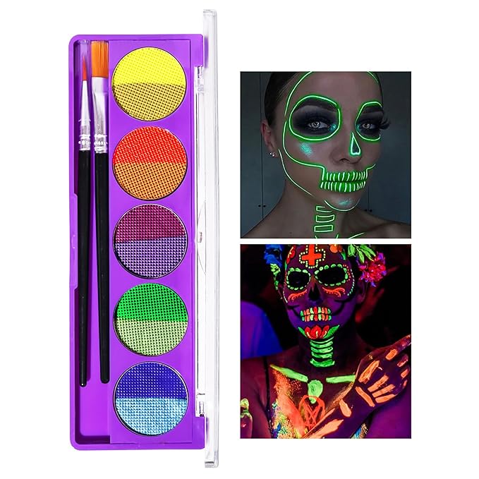 10 Colors Water Activated Eyeliner Palette,Water Activated Eyeliner,Neon Pigment Self Glowing Palette,Costume Halloween and Club Makeup Art Paint (01)