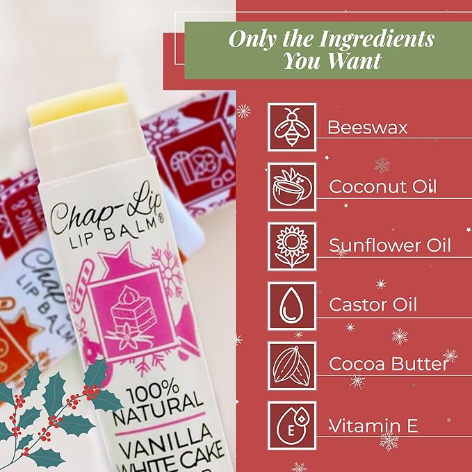 100% Natural Lip Balm Set - Beeswax Natural Christmas Gifts for Her - Ideal Gift for Women - Lip Moisturizer for Dry Lips, Cocoa Butter - Petroleum Free Pack of 8-VeraVaultWomen