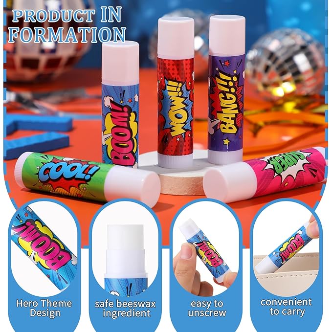100 Pcs Hero Party Favors Lip Balms Bulk for Kids Birthday Party Moisturizing Lip Balm for Hero Themed Celebration Gifts Lip Care Products for Classroom Rewards Favor Party Supplies-VeraVaultWomen