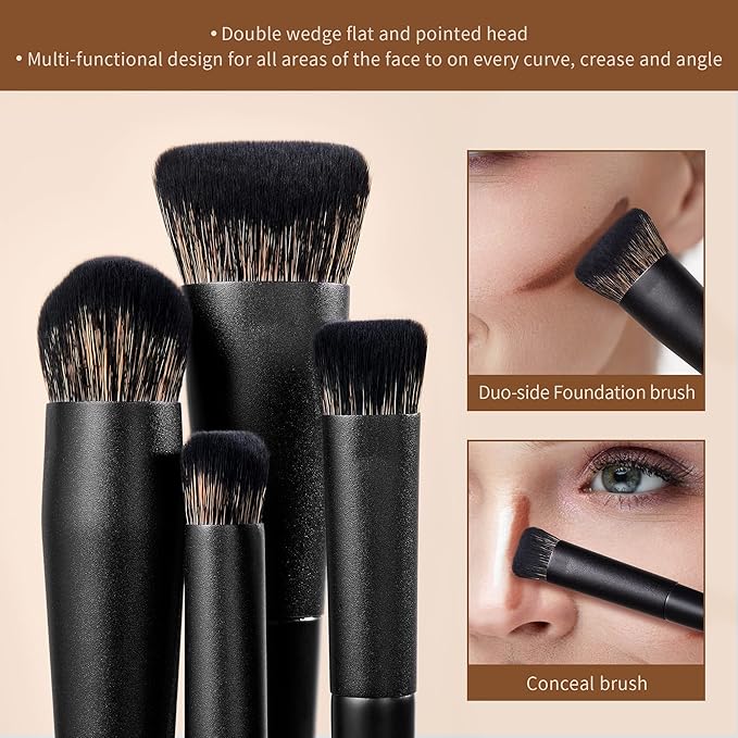 Makeup Brushes Set Jessup Make up Brushes 14Pcs Black Kabuki Foundation Eyeshadow Contour Concealer Powder Eyeliner Crease Eyebrow Blending Brush, T336-VeraVaultWomen