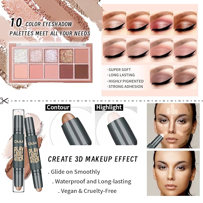 Makeup Kit For Girls Teens Women, Makeup Set, Makeup Present, Includes Eyeshadow Palette, Foundation, Eyebrow Pencil, Eyeliner, Lip Gloss, Counter Stick, Makeup Brush Set Bag & Sponge-VeraVaultWomen