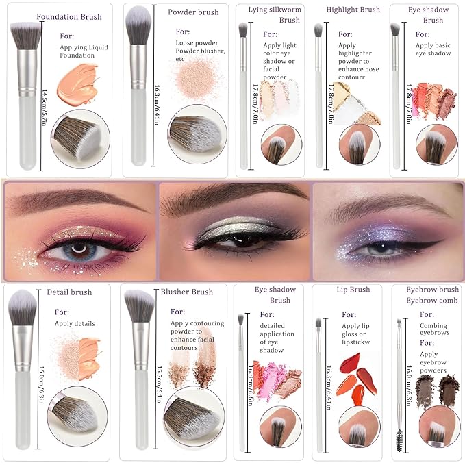10 Piece Makeup Brushes - Grayish Green Wooden Handle with Soft Synthetic Bristles,for Face & Eye Makeup|Professional Makeup Brushes set for Women & Girls|-VeraVaultWomen