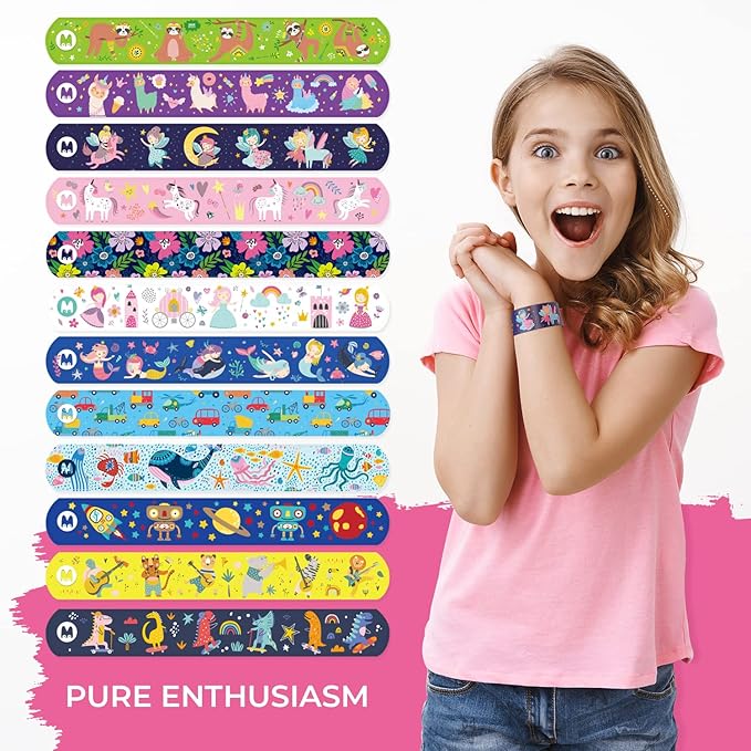 Magicat Premium Slap Bracelets - 12 Fun Snap Bracelets for Kids - Girls and Boys Birthday Party Gift, Classroom Prizes and Basket Stuffers - Slap Bracelets for Kids - Unicorn, Robot, Princess-VeraVaultWomen