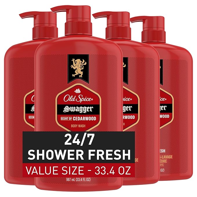 Old Spice Body Wash for Men, 24/7 Shower Fresh with Lasting Scent, Red Collection, Swagger with Cedarwood Scent, 33.4 fl oz (Pack of 4)-VeraVaultWomen