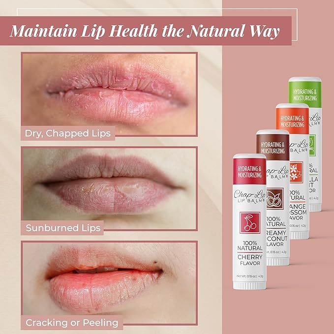 100% Natural Lip Balm Set, Hydrating and Moisturizing Beeswax Natural Flavor Assortment, Lip Moisturizer for Dry Lips, Cocoa Butter, Petroleum Free, 8 Count, 2 Pack-VeraVaultWomen