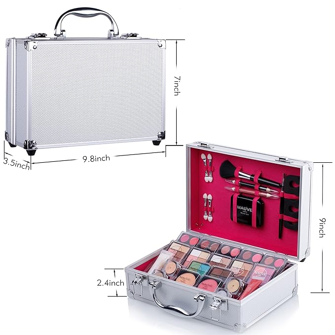 Makeup Kit for Girls and kids 8-12 Carry All Makeup Train Case with Pro Makeup for Teens Women Full Starter Cosmetics Set (SILVER)-VeraVaultWomen