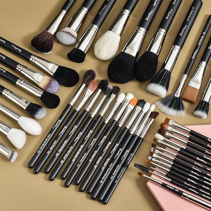 Makeup Artist MUST HAVES 42Pcs Makeup Brushes Set with Real Natural Goat Hair By BUEART DESIGN (42Pcs Matte Pearl Black)-VeraVaultWomen