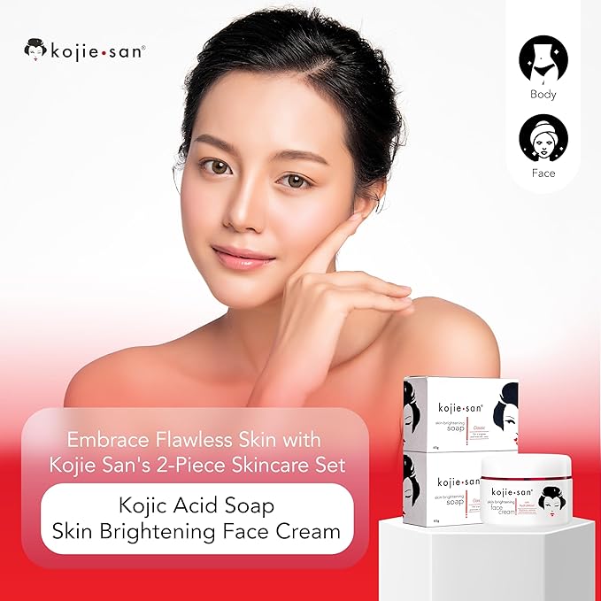 Kojie San Skin and Body Soap 2 Piece Set – Original Kojic Acid, Dark Spot Remover Soap Bar with Coconut & Tea Tree Oil – 65g x 2 Bars & 30g Face Cream-VeraVaultWomen