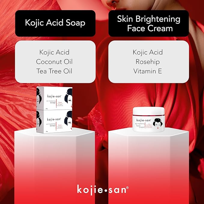 Kojie San Skin and Body Soap 2 Piece Set – Original Kojic Acid, Dark Spot Remover Soap Bar with Coconut & Tea Tree Oil – 65g x 2 Bars & 30g Face Cream-VeraVaultWomen
