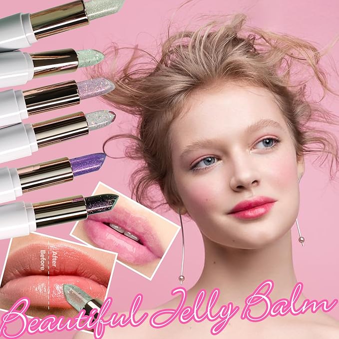 Magic Color Changing Lipstick, pH Lip Balm Glitter Shimmer Lipstick Plumping Glimmer Glow Jelly Lipstick, Hydrating Lasting Nourishing Moisture Lip Care Temperature Color Change Lip Gloss (4#)-VeraVaultWomen