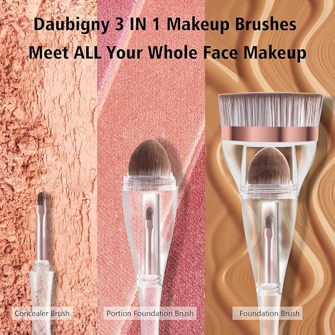 Makeup Brushes, Daubigny Perfect 3IN1 Makeup Brush for Face Blush Liquid Powder Foundation Brush for Blending Liquid, Cream or Flawless Powder Cosmetics with Great Gift Case-VeraVaultWomen