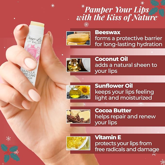 100% Natural Lip Balm Set - Beeswax Natural Christmas Gifts for Her - Ideal Gift for Women - Lip Moisturizer for Dry Lips, Cocoa Butter - Petroleum Free Pack of 8-VeraVaultWomen