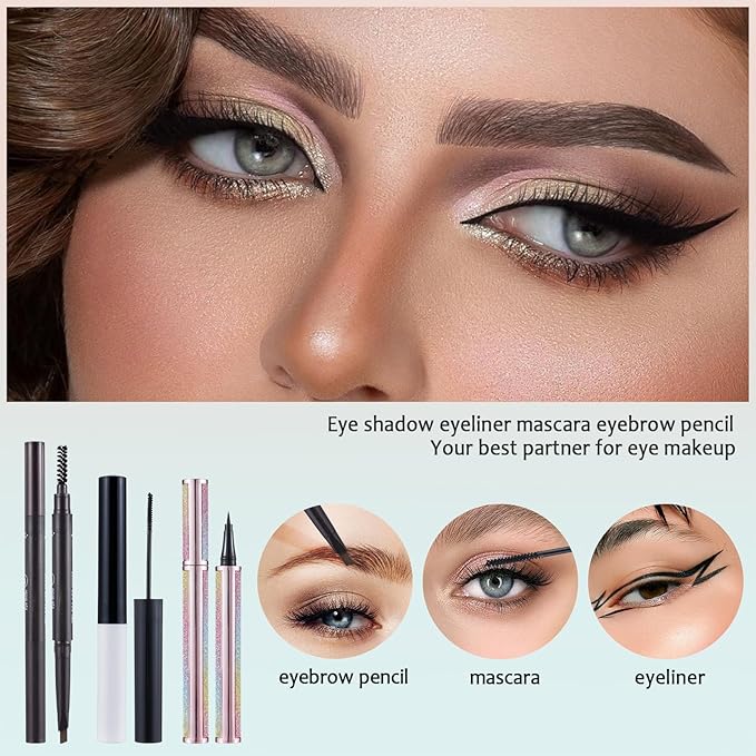 Makeup Kit For Women Full kit, Makeup Set For Teen Girls Eyeshadow Lip gloss Lipstick Make up Brushes Eyebrow Eyeliner Pen Liquid Concealer Foundation Primer Puff Eye shadow Shields Eye Brow Stencil-VeraVaultWomen