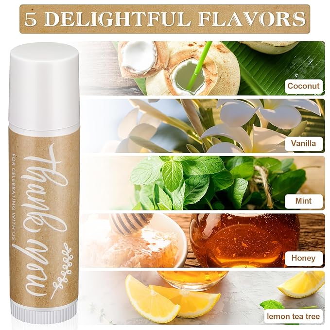 100 Set Thank You Lip Balm Bulk Small Natural Moisturizing Mini Lip Balm with Organza Bag and Card for Baby Wedding Bridal Shower Thank You Favors Bridesmaid Gifts Women Guests-VeraVaultWomen