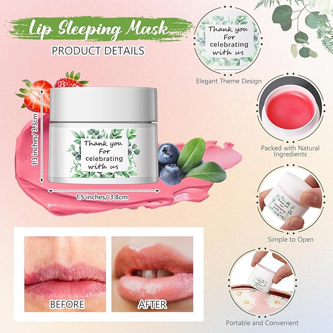 12 Pcs Thank You Lip Sleeping Mask Bulk Bridal Shower Gifts for Guests Thank You for Celebrating with Us Lip Mask Moisturize Nourish for Wedding Bridal Shower Favor Christmas Gift(Eucalyptus)-VeraVaultWomen