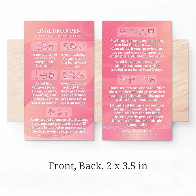100 Pack - Premium Hyaluron Pen Lip Filler Aftercare Instructions Card 2 x 3.5" Accessories Supplies Kit Care - HP01A100_N-VeraVaultWomen