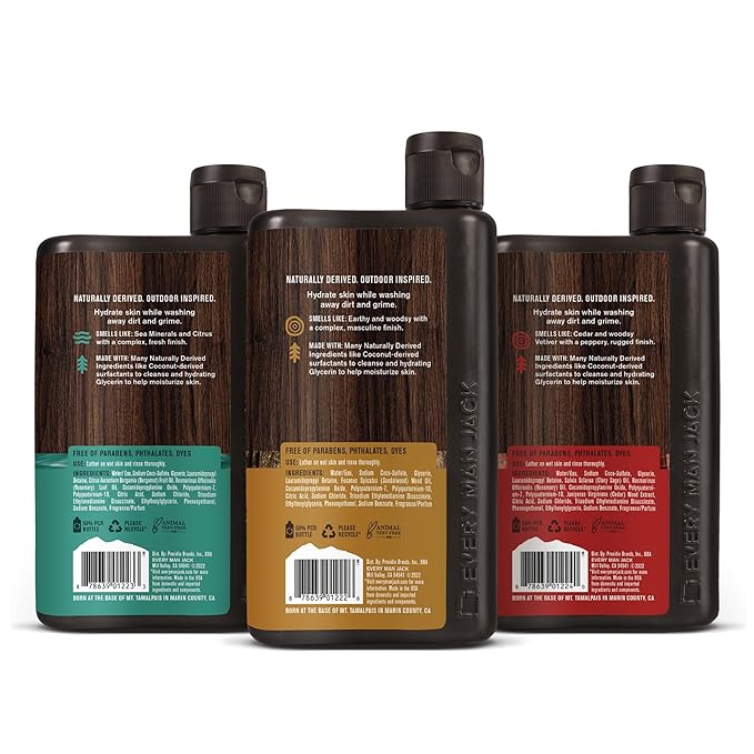Every Man Jack Men's Body Wash Variety Pack - Includes 3 Body Washes with Natural Ingredients & Incredible Scents - Amber + Sandalwood, Cedar + Red Sage, Sea Minerals + Citron Fragrances-VeraVaultWomen