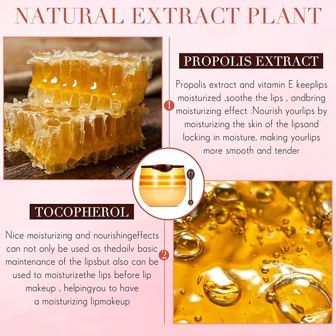 12 Pcs Bee Lip Balm Honey Pot with Brush Propolis Lip Mask Overnight, Moisturizing Hydrating Lip Sleeping Mask Prevention Dry and Cracked(Honey+Strawberry)-VeraVaultWomen
