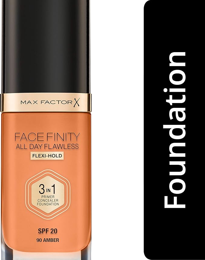 Max Factor Facefinity 3-in-1 All Day Flawless Liquid Foundation, SPF 20-90 Amber, 30 ml-VeraVaultWomen