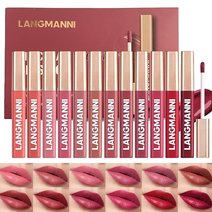 Jolilab 12 Colors Cream Texture Lip Gloss Set - Highly Pigmented, Long - Lasting, Moisturizing Makeup for Women(Set 12Color)