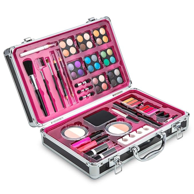 Makeup Kit Set - 32 Eye Shadows 6 Lip Glosses 2 Lip Gloss Wands 2 Lipsticks 1 Face Powder Duo 1 Blush Powder Duo 1 Mascara - Case with Carrying Handle-VeraVaultWomen