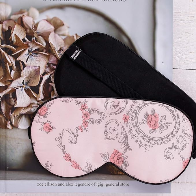 100% Pure Silk Eye Mask Sleep Eye Mask Eye Cover Eyeshade Sleeping Eye Mask Floral Colors (#1)-VeraVaultWomen