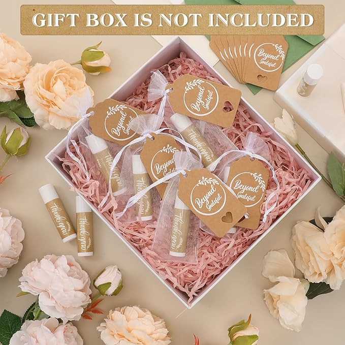 100 Set Thank You Lip Balm Bulk Small Natural Moisturizing Mini Lip Balm with Organza Bag and Card for Baby Wedding Bridal Shower Thank You Favors Bridesmaid Gifts Women Guests-VeraVaultWomen