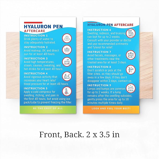 100 Pack - Premium Hyaluron Pen Lip Filler Aftercare Instructions Card 2 x 3.5" Accessories Supplies Kit Care - HP12A100_N-VeraVaultWomen