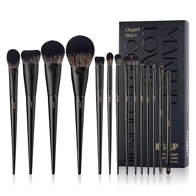 Makeup Brushes Set Jessup Make up Brushes 14Pcs Black Kabuki Foundation Eyeshadow Contour Concealer Powder Eyeliner Crease Eyebrow Blending Brush, T336-VeraVaultWomen