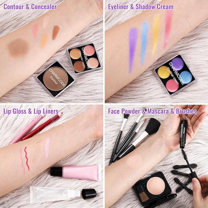 Makeup Kit for Teen Girls & Women Full Kit, Beauty Train Case with Starter Cosmetic Set, Make Up Valentine's Day Gift Box with Eyeshadow,Lipgloss,Highlighter,Blush,Lip&Eye Pencils,Brush & More(Purple)-VeraVaultWomen
