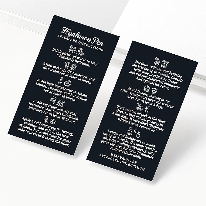 100 Pack - Premium Hyaluron Pen Lip Filler Aftercare Instructions Card 2 x 3.5" Accessories Supplies Kit Care - HP20A100_N-VeraVaultWomen