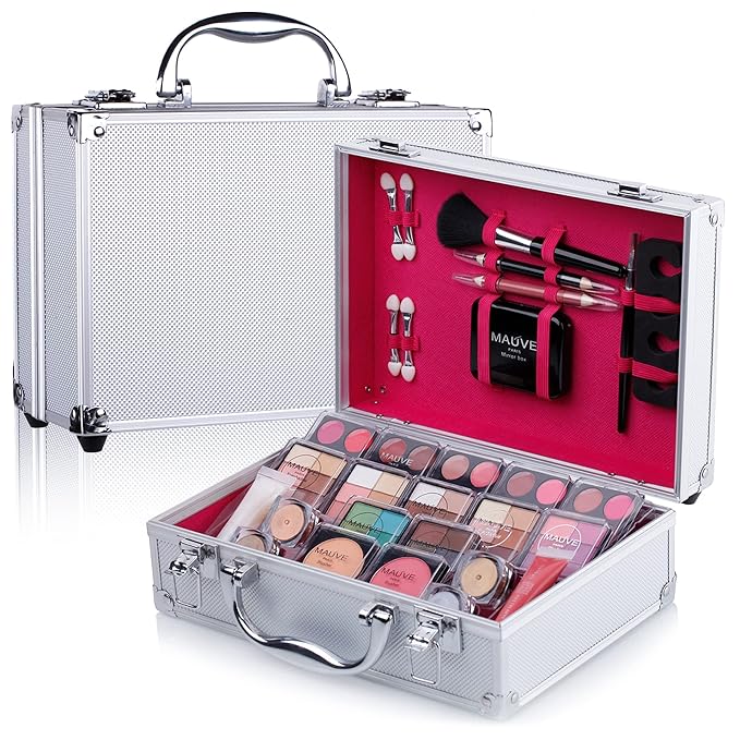 Makeup Kit for Girls and kids 8-12 Carry All Makeup Train Case with Pro Makeup for Teens Women Full Starter Cosmetics Set (SILVER)-VeraVaultWomen