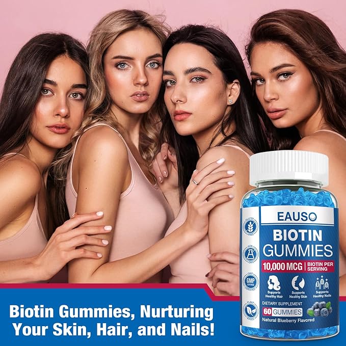 (2 Pack) Biotin Gummies 10,000mcg for Healthy Hair, Skin & Nails for Adults - 120 Gummies Vitamin - Vegan, Non-GMO, Pectin-Based Hair Health Supplement
