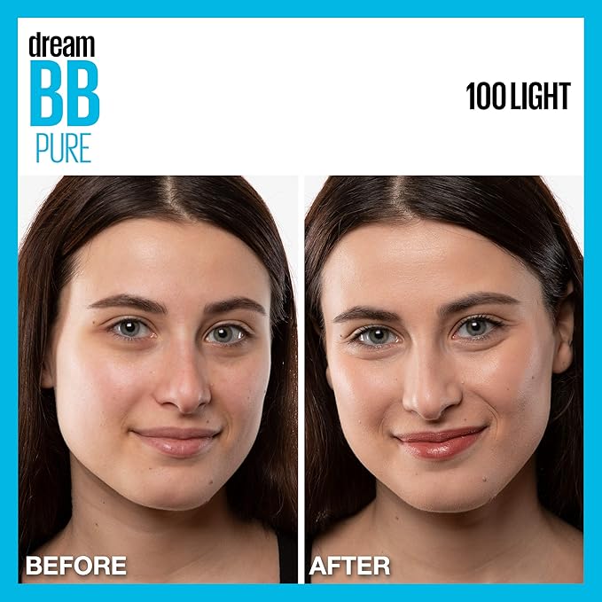 Maybelline Dream Pure Skin Clearing BB Cream, 8-in-1 Skin Perfecting Beauty Balm With 2% Salicylic Acid, Sheer Tint Coverage, Oil-Free, Light, 1 Count-VeraVaultWomen