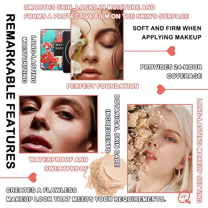 Mushroom Head Air Cushion CC Cream Full Coverage Liquid Foundation Set,Oil Control Concealer Lasting Moisturizing BB Cream,Loose Setting Face Powder Moisturizer Base Primer Makeup with Makeup Sponge-VeraVaultWomen