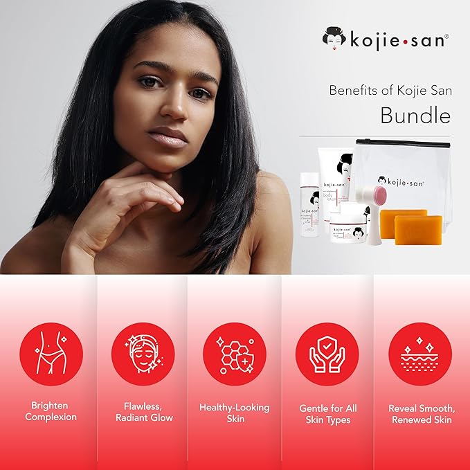 Kojie San Face & Body Shower Set - The Original Kojic Acid Soap that Reduces Visibility of Dark Spots, Hyperpigmentation, and Other types of Skin Damage – 135g x 2 Bars with Lotion, Cream and Toner-VeraVaultWomen