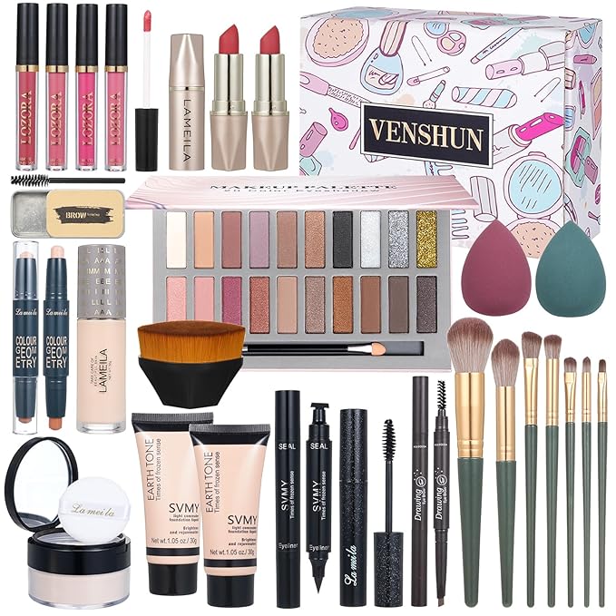 Makeup Kit Full Kit for Women Makeup Kit Full Kit for Teenagers Eyeshadow Palette Lip Gloss Foundation Mascara Eyeliner Cosmetic Brushes Cosmetic Bag etc. (20Middle)-VeraVaultWomen