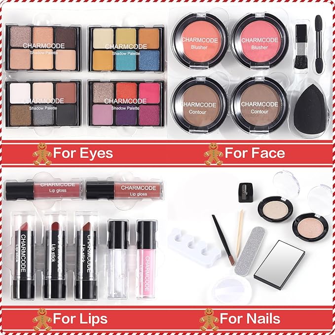 Makeup Kit for Women Full Kit - Eyeshadow Palette, Lipsticks, Lipgloss, Blushes, Contour, Highlighters, Makeup Pencil, False Eyelashes, Re-usable Train Case Gift Set for Teen Girls Starters Pros-VeraVaultWomen