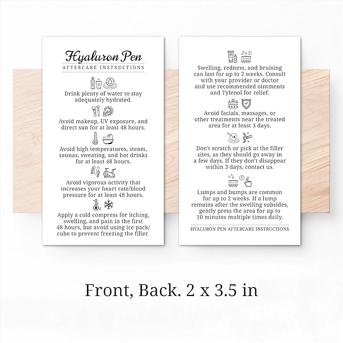 100 Pack - Premium Hyaluron Pen Lip Filler Aftercare Instructions Card 2 x 3.5" Accessories Supplies Kit Care - HP07A100_N-VeraVaultWomen