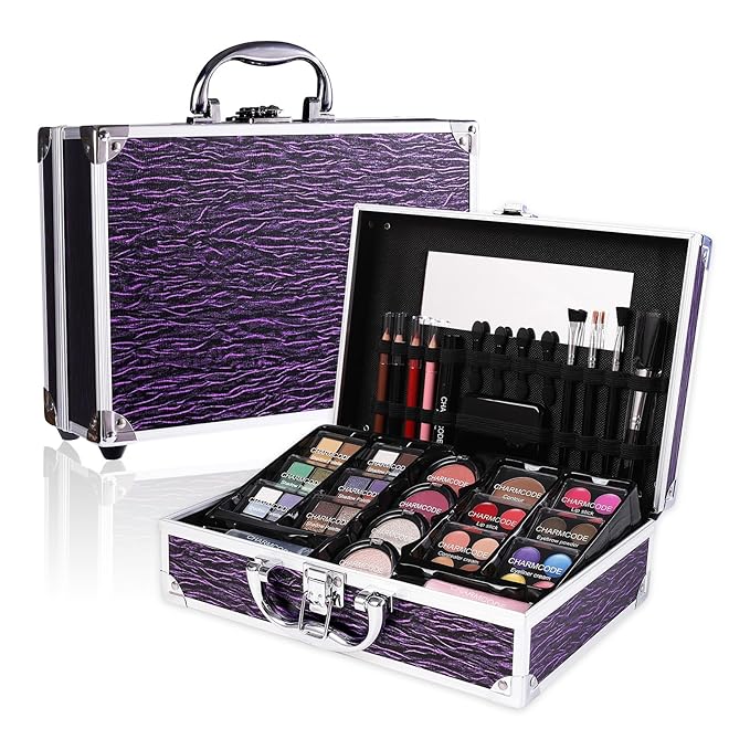 Makeup Kit for Teen Girls & Women Full Kit, Beauty Train Case with Starter Cosmetic Set, Make Up Valentine's Day Gift Box with Eyeshadow,Lipgloss,Highlighter,Blush,Lip&Eye Pencils,Brush & More(Purple)-VeraVaultWomen