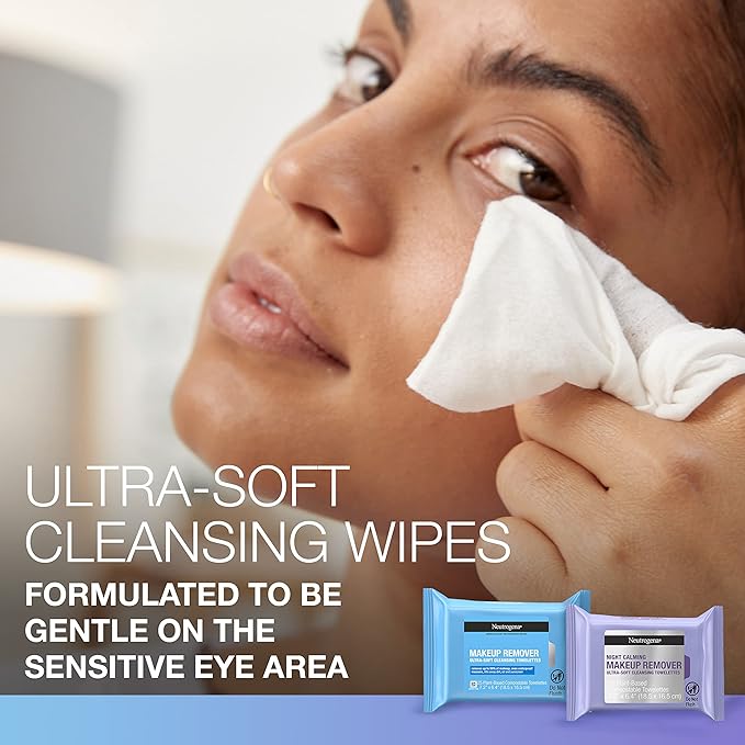 Neutrogena Day & Night Wipes, Makeup Remover Face Cleansing Towelettes & Night Calming Facial Cloths, 100% Plant Based Fibers Wipe Away Dirt, Alcohol-Free, 3 Packs of 25 ct, 75 ct-VeraVaultWomen