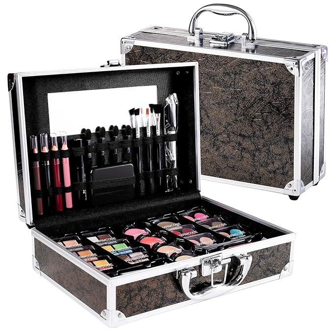 Makeup Kit for Teen Girls & Women Full Kit, Beauty Train Case with Starter Cosmetics Set, Make Up Valentine's Day Gift Box with Eyeshadow,Lipgloss,Highlight,Blush,Lip&Eye Pen,Brush & More(GoldenBrown)-VeraVaultWomen