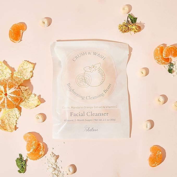 Daily 3 in 1 Facial Cleanser, Exfoliator and Wash-off Mask, Vegan, Cruelty Free, Plastic Free, Travel Friendly, 1 Month Supply Refill (60 Tablets) (Brightening)-VeraVaultWomen