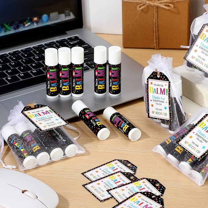 100 Pack Employee Appreciation Gifts Bulk Lip Balms Favors Bulk Small Thank You Gifts Team Appreciation Inspirational Gifts for Women Men Coworkers Staff Teachers Nurses-VeraVaultWomen