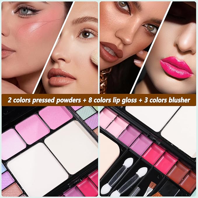 Makeup Kit Eyeshadow Palette for Women Full Gift Kit Girl Kids 49 Colors Makeup Set Combination Eyeshadow Palette with 12pcs Makeup Brushes-VeraVaultWomen