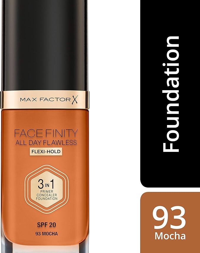 Max Factor Facefinity 3-in-1 All Day Flawless Liquid Foundation, SPF 20-93 Mocha, 30 ml-VeraVaultWomen
