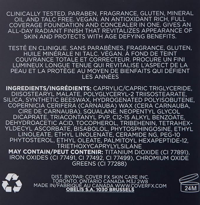 Cover FX Total Cover Cream Foundation: Oil-free Cream Foundation and Concealer - Full Coverage and Powerful Antioxidant Protection - N120, 0.35 oz-VeraVaultWomen